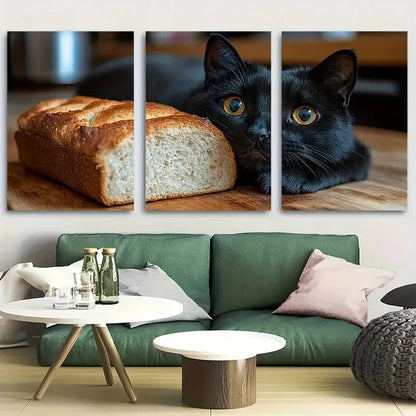 3pcs Funny Black Cat Bread Face Metal Print Ready to Hang Art