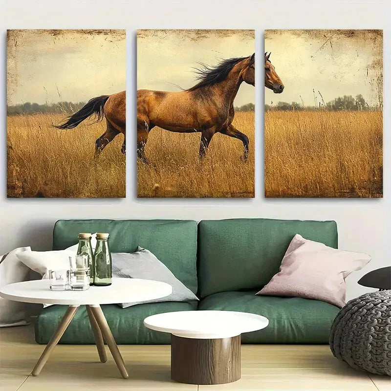3pcs Vintage Horse Elegant Equestrian Profile Metal Print Ready to Hang Art