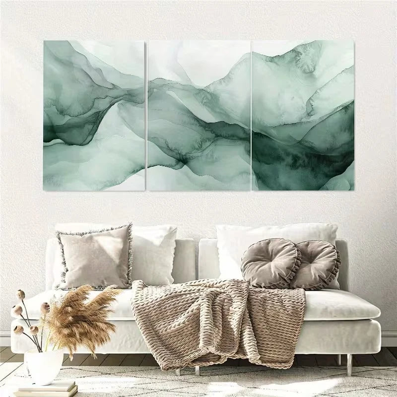 3pcs Green Abstract Painting Wall Art Set Canvas Framed 50x70cm - High Quality Print 100% Australian Made Wall Canvas Ready to Hang
