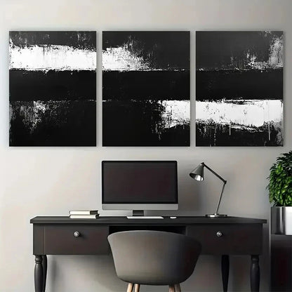 3pcs Minimalist Painting Abstract Black & White Wall Art Set Canvas Framed 50x70cm - High Quality Print 100% Australian Made Wall Canvas Ready to Hang
