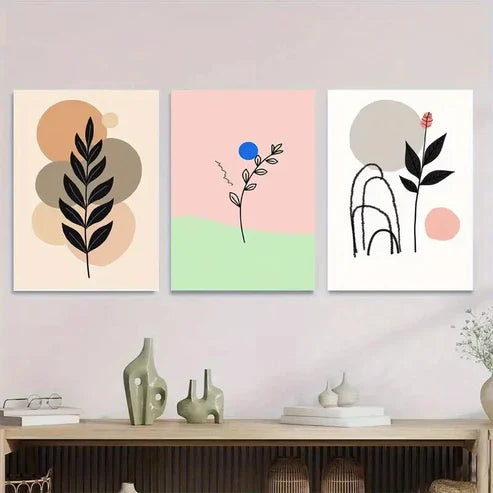 3pcs Modern Abstract Botanical 3 Minimalist Wall Art Set Canvas Unframed - High Quality Print 100% Australian Made Wall Canvas