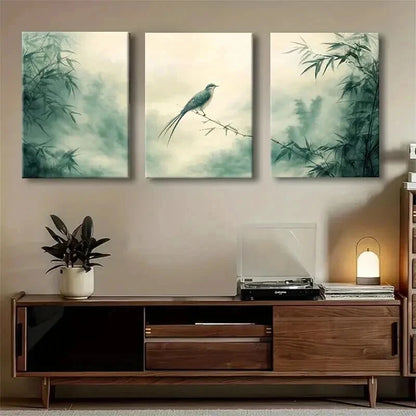 3pcs Serene Bamboo and Bird Nature Perfect Wall Art Set Canvas Framed 40x60cm - High Quality Print 100% Australian Made Wall Canvas Ready to Hang