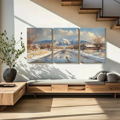 3pcs Snowy Landscape Mountain Range Winter Scene Metal Print Ready to Hang Art