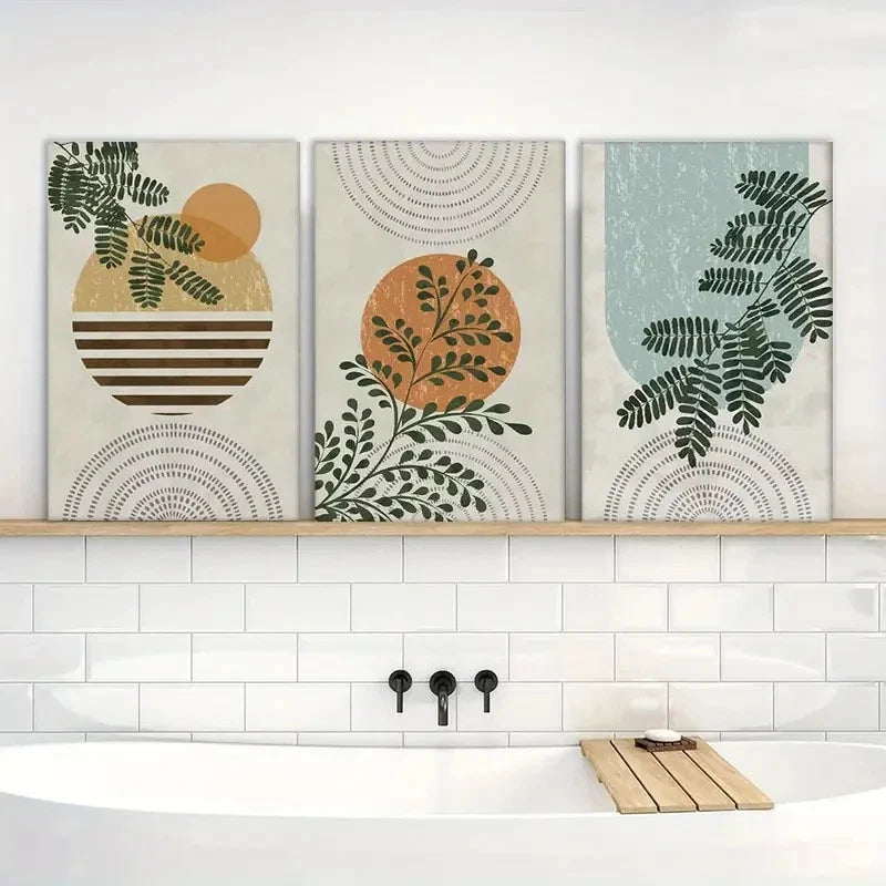 3pcs Plants Sage Green Bohemian Paintings Metal Print Ready to Hang Art