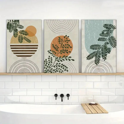 3pcs Plants Sage Green Bohemian Paintings Metal Print Ready to Hang Art