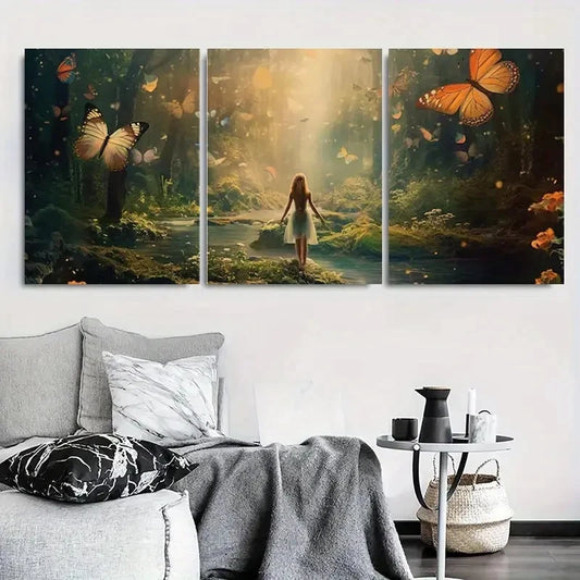 3pcs Enchanted Forest & Butterfly Dreamy Nature Metal Print Ready to Hang Art