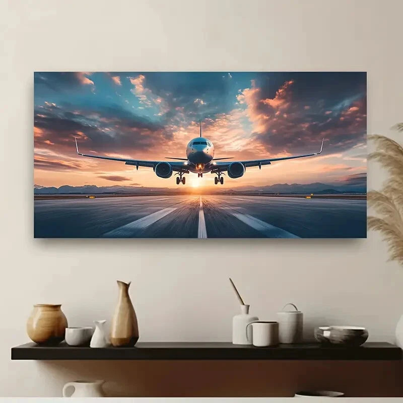 Stunning Airplane Sunset Wall Art wall canvas office home room framed 120x60cm