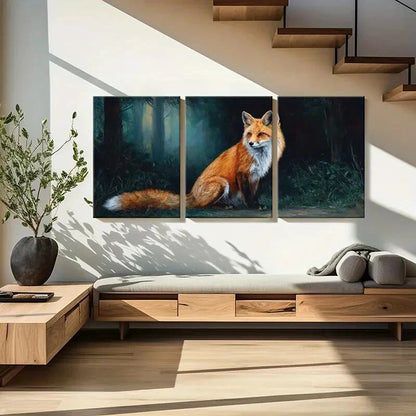 3pcs Fox Forest Scene Rustic Wildlife Art Metal Print Ready to Hang Art