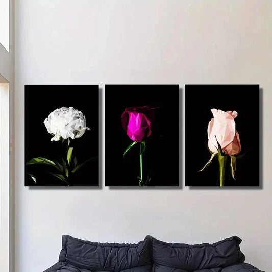 3pcs White Rose Purple Rose Pink Rose Botanical Metal Print Ready to Hang Art
