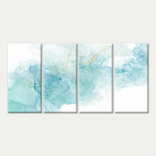 4pcs Minimalist Turquoise and Gold Ink Wall Art Canvas Framed 45x80cm - High Quality Print 100% Australian Made Wall Canvas Ready to Hang