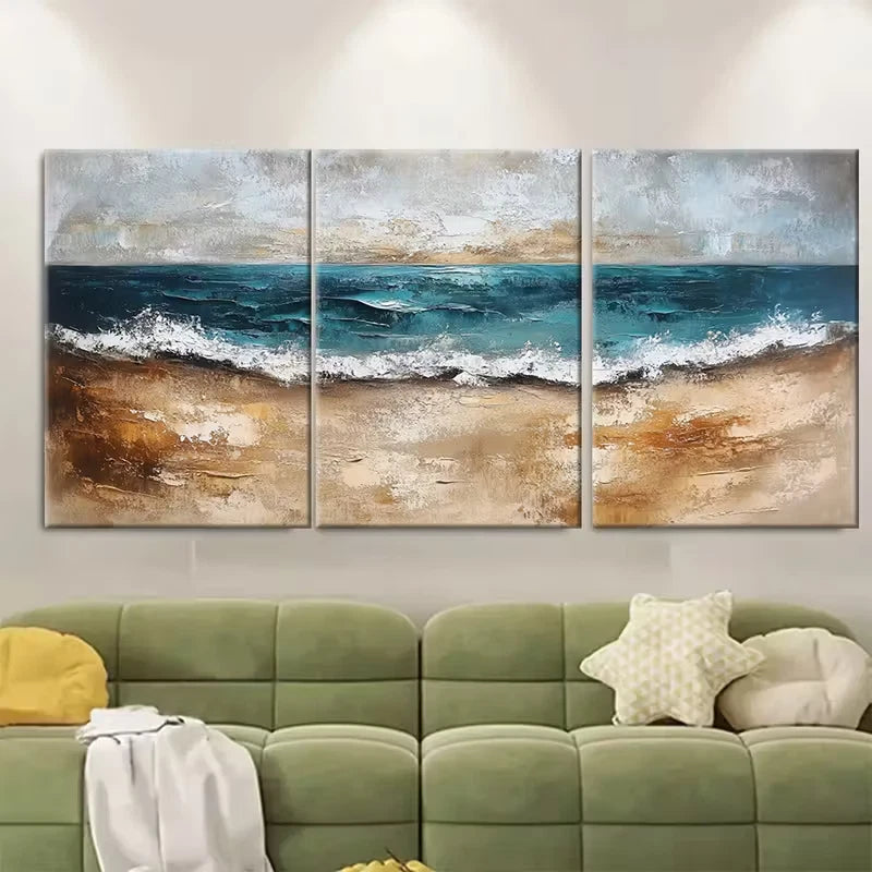 3pcs Earth Tone Textured Abstract Oil Painting Metal Print Ready to Hang Art