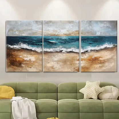 3pcs Earth Tone Textured Abstract Oil Painting Metal Print Ready to Hang Art