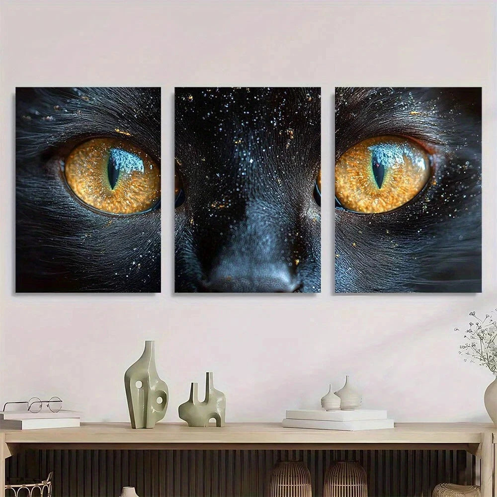3pcs Vibrant Cat Eye Cosmic & Starry Design Metal Print Ready to Hang Art