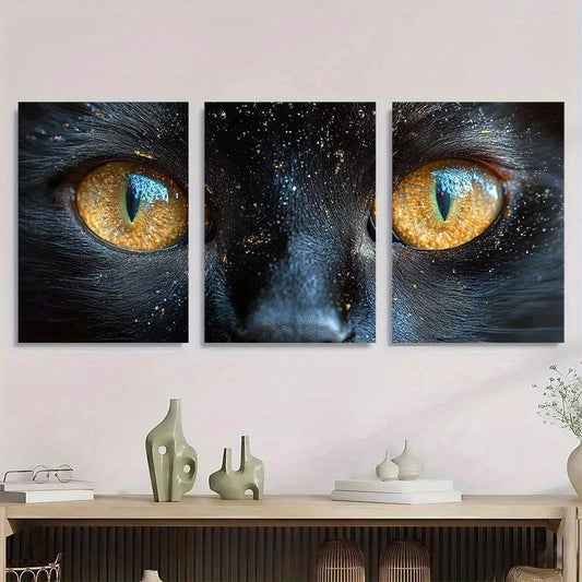 3pcs Vibrant Cat Eye Cosmic & Starry Design Metal Print Ready to Hang Art