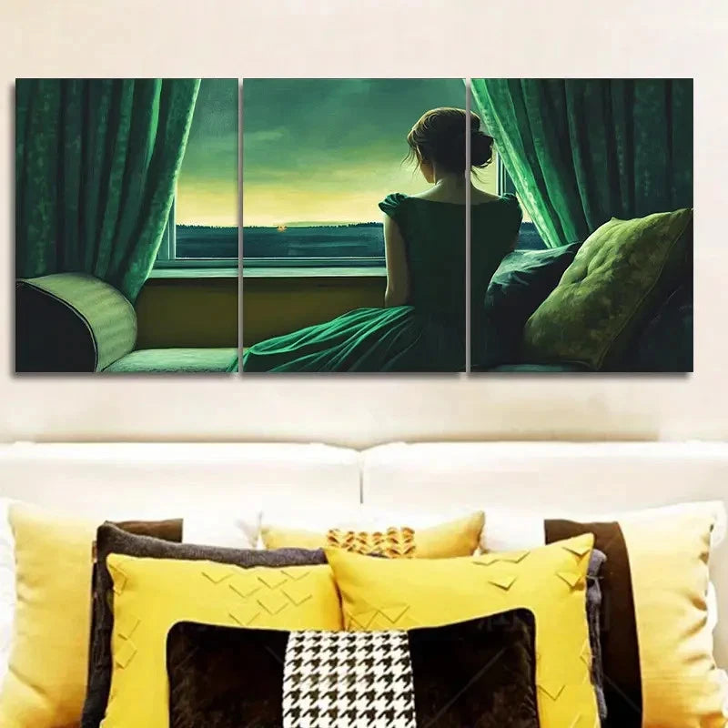 3pcs A Woman Contemplates the Fading Light Wall Art Set Canvas Framed 50x70cm - High Quality Print 100% Australian Made Wall Canvas Ready to Hang
