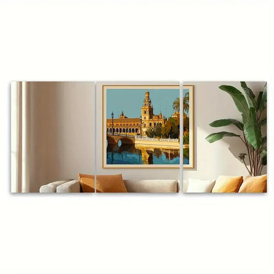 3pcs Vivid Spanish Architecture & Landscapes Metal Print Ready to Hang Art