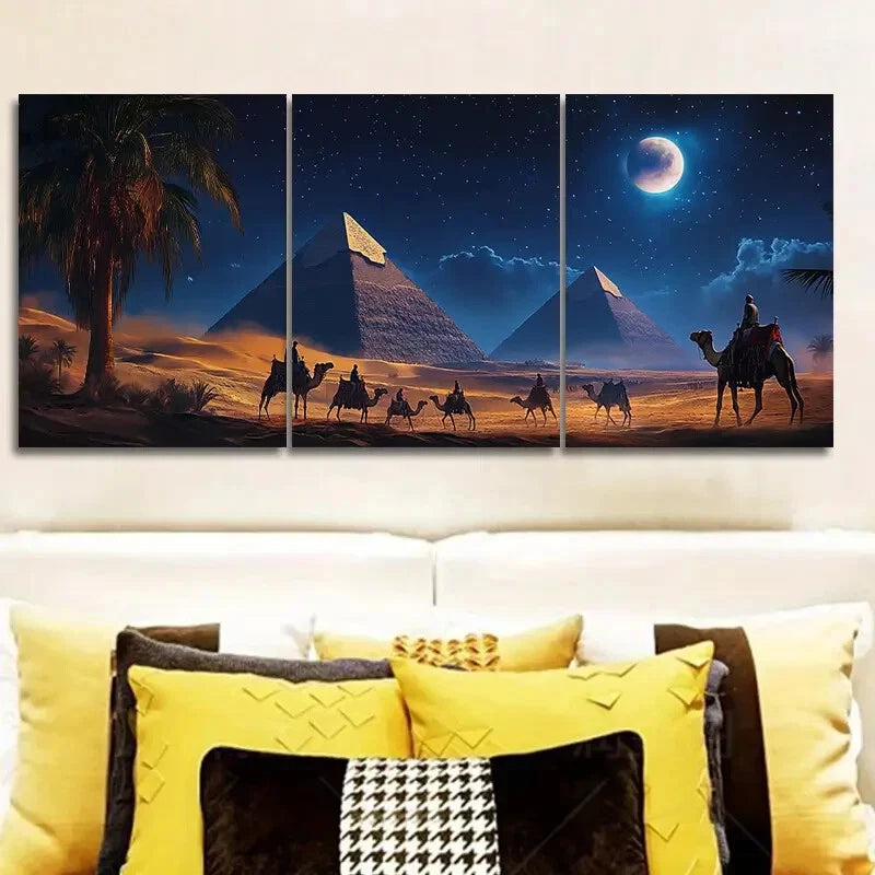3pcs Desert Scene Night Sky & Pyramid Metal Print Ready to Hang Art