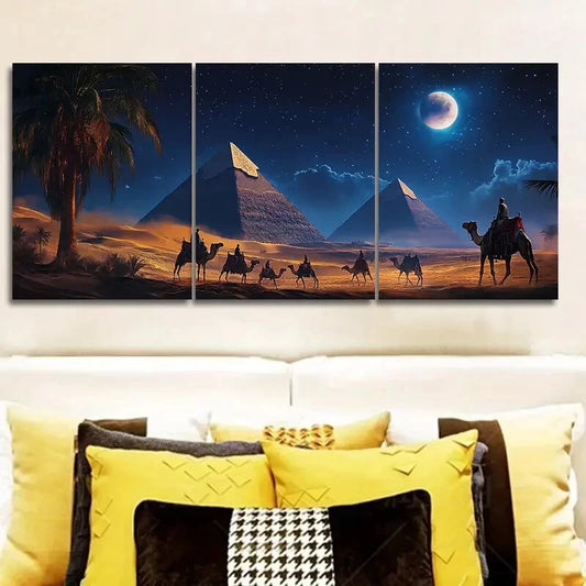 3pcs Desert Scene Night Sky & Pyramid Metal Print Ready to Hang Art