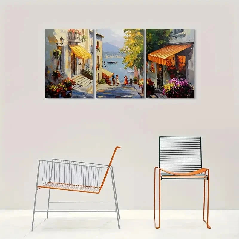 3pcs Colorful Street Scene Vibrant Metal Print Ready to Hang Art