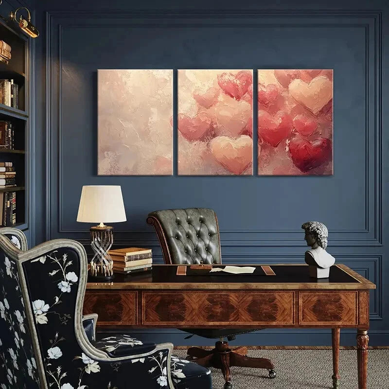 3pcs Artistic Hearts Painting Romantic Love Decor Metal Print Ready to Hang Art