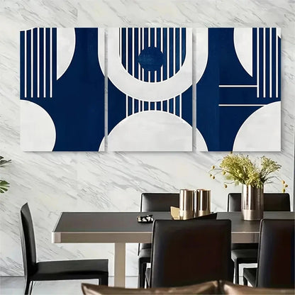 3pcs Navy Blue White Monochromatic Minimalist Metal Print Ready to Hang Art