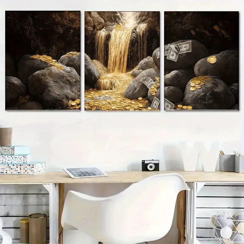 3pcs Art Decorative Water Curtain Print Metal Print Ready to Hang Art