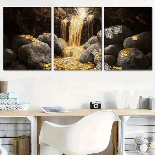 3pcs Art Decorative Water Curtain Print Metal Print Ready to Hang Art