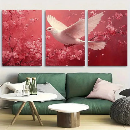 3pcs Whimsical Dove Bird Light Pink Decor Metal Print Ready to Hang Art