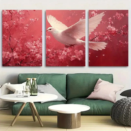 3pcs Whimsical Dove Bird Light Pink Decor Metal Print Ready to Hang Art