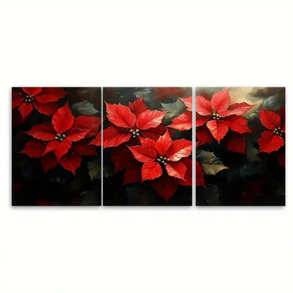 3pcs Poinsettia Flowers Impasto Design Wall Art Set Canvas Framed 60x90cm - High Quality Print 100% Australian Made Wall Canvas Ready to Hang