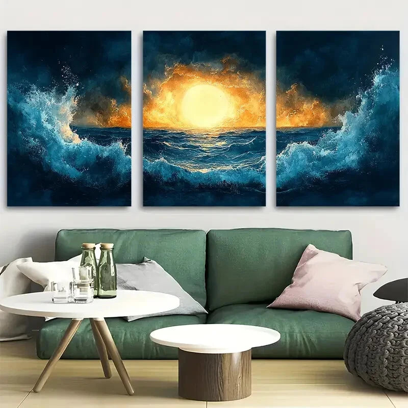 3pcs Thunder Storm Golden Hour Skies Metal Print Ready to Hang Art