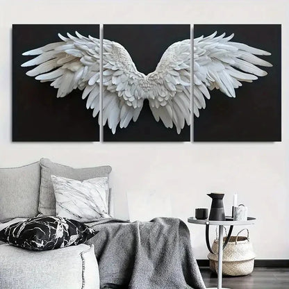 3pcs Abstract White Angel Wings Metal Print Ready to Hang Art