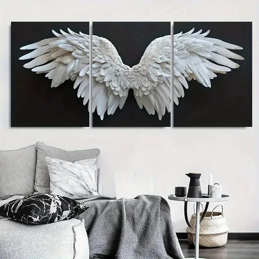 3pcs Abstract White Angel Wings Metal Print Ready to Hang Art
