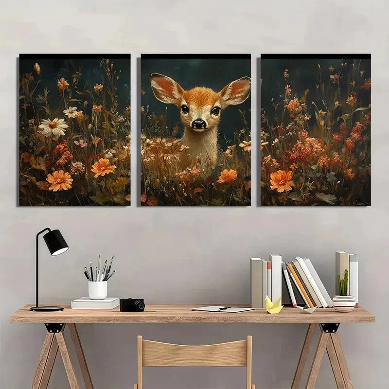 3pcs Giclee French Vibrant Floral & Fauna Design Metal Print Ready to Hang Art