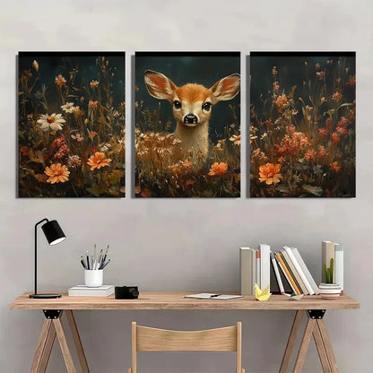 3pcs Giclee French Vibrant Floral & Fauna Design Metal Print Ready to Hang Art