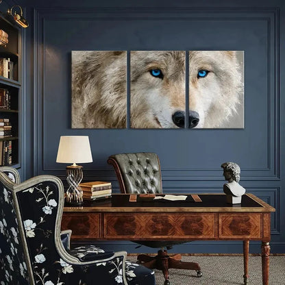 3pcs Artistic Wolf Portrait Blue Eyes Metal Print Ready to Hang Art