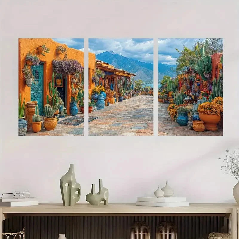 3pcs Vibrant Southwestern Marketplace Metal Print Ready to Hang Art
