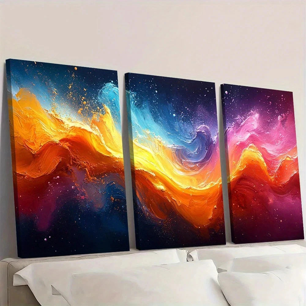 3pcs Vibrant Abstract Colorful Burst Textured Wall Art Set Canvas Framed 60x90cm - High Quality Print 100% Australian Made Wall Canvas Ready to Hang