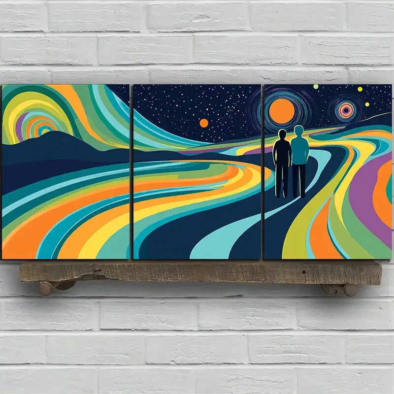 3pcs Beautiful Scenery Blue Green Orange Metal Print Ready to Hang Art