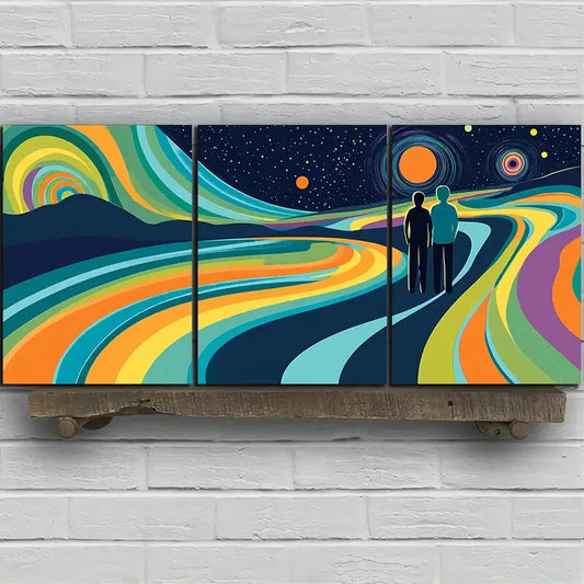 3pcs Beautiful Scenery Blue Green Orange Metal Print Ready to Hang Art