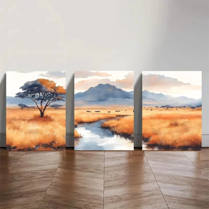 3pcs Serengeti National Park Landscape Triptych Metal Print Ready to Hang Art