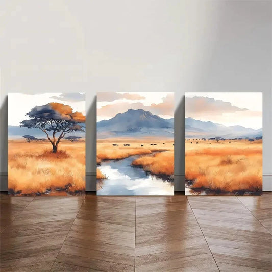 3pcs Serengeti National Park Landscape Triptych Metal Print Ready to Hang Art