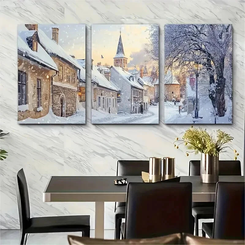 3pcs Tallinn Winter Snowy Estonia Old Town Print Metal Print Ready to Hang Art
