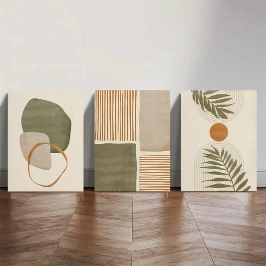 3pcs Tropical Leaves Abstract Shapes Painting Metal Print Ready to Hang Art