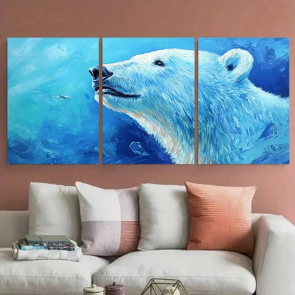3pcs Polar Bear with Realistic Fur Texture Metal Print Ready to Hang Art