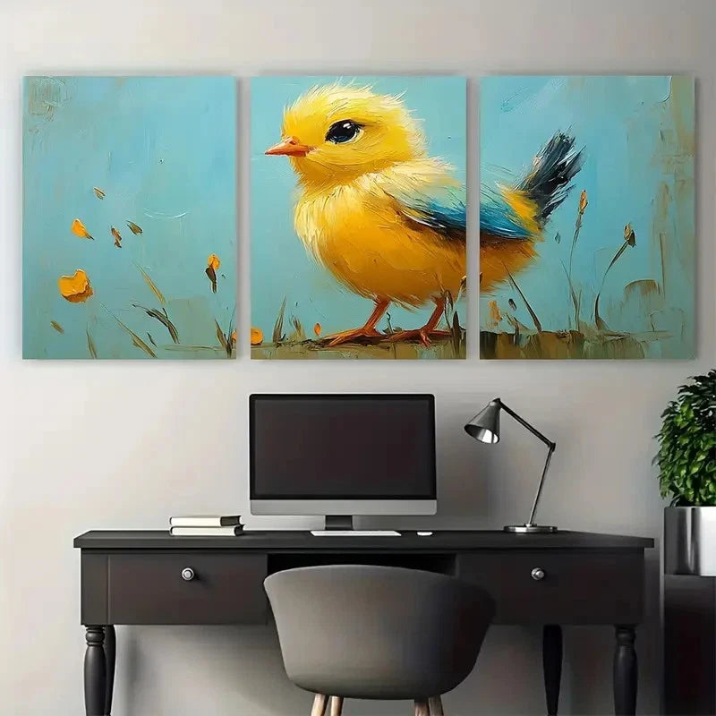 3pcs Yellow Chick Farm Animals Birds Metal Print Ready to Hang Art