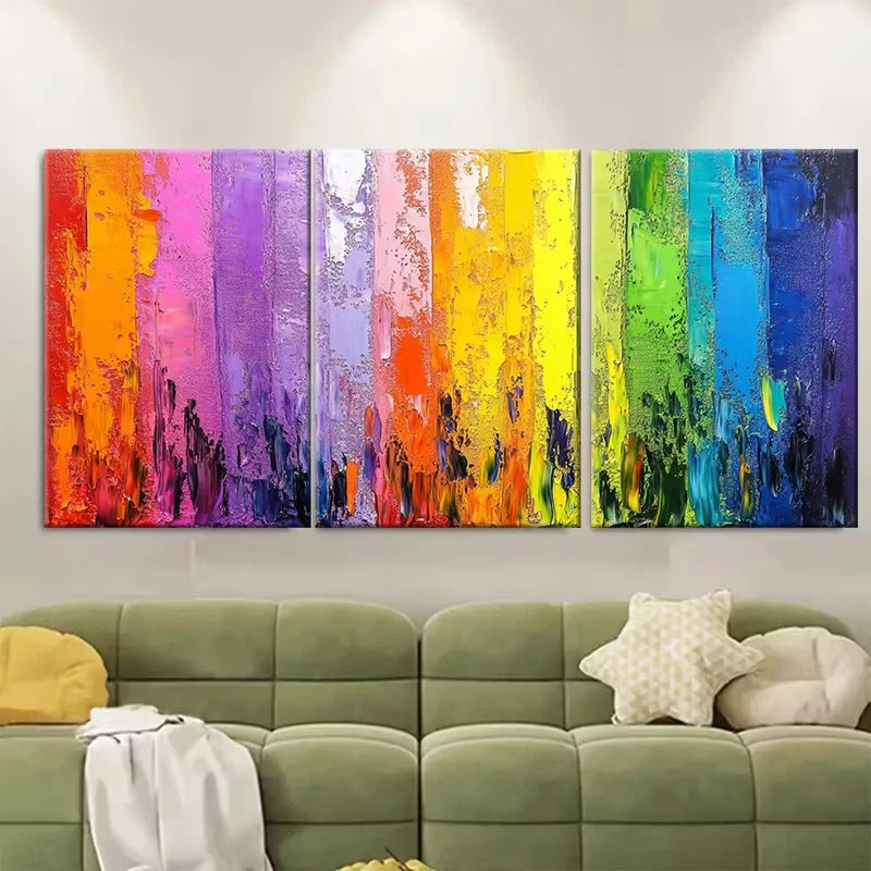 3pcs Colorful Abstract Textured Oil Painting Metal Print Ready to Hang Art