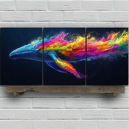 3pcs Colourful Marine Whales Pink Blue Metal Print Ready to Hang Art