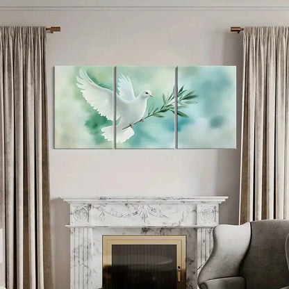3pcs White Dove Olive Branch Peace Symbol Metal Print Ready to Hang Art