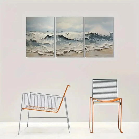 3pcs Abstract Ocean Wave Painting Metal Print Ready to Hang Art